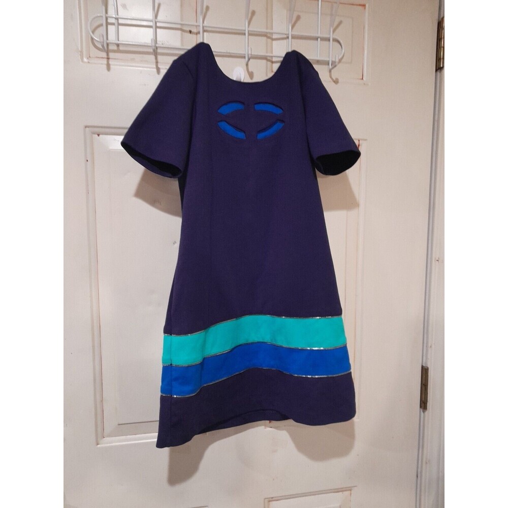 Nicole Miller Kids Girls Dress, Size 12, Navy Blue, Short Sleeved, Zipper Design